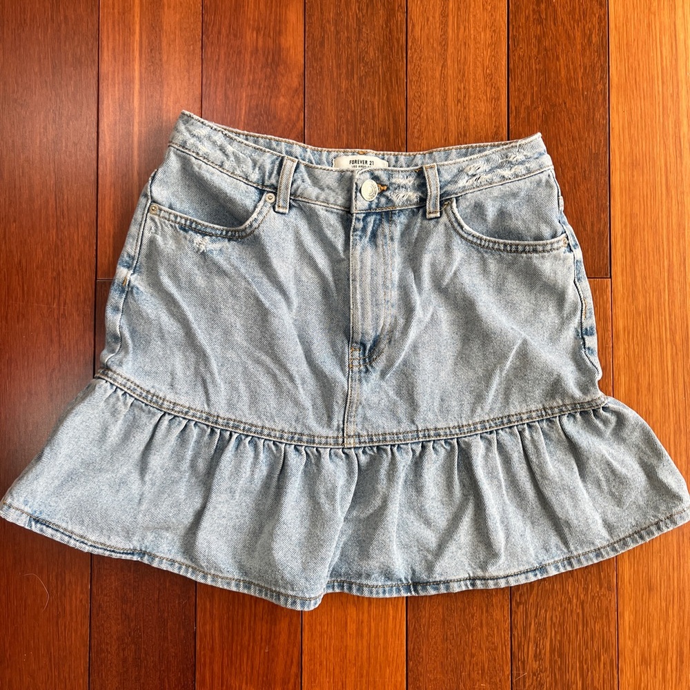 Forever 21 Light Blue Denim Ruffle Skirt